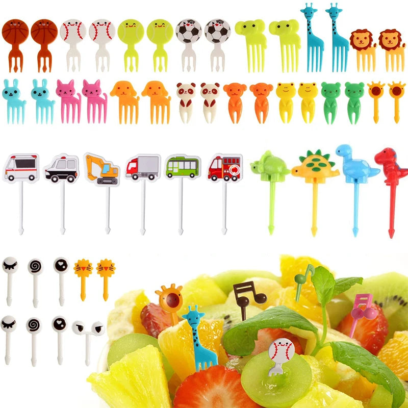 Garfo de frutas dos desenhos animados 40 peças para crianças bolo palito de frutas mini garfo animal grau alimentício plástico bento almoço bento acessórios decoração festa